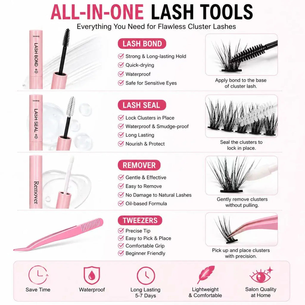 240PCS DIY Lash Extension Kit – 30D & 40D Wispy Lash Clusters with Bond & Seal, Waterproof Individual Eyelashes, Tweezers & Salon Style Lash Extension Set