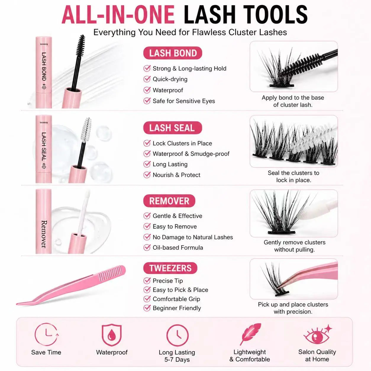 240PCS DIY Lash Extension Kit – 30D & 40D Wispy Lash Clusters with Bond & Seal, Waterproof Individual Eyelashes, Tweezers & Salon Style Lash Extension Set