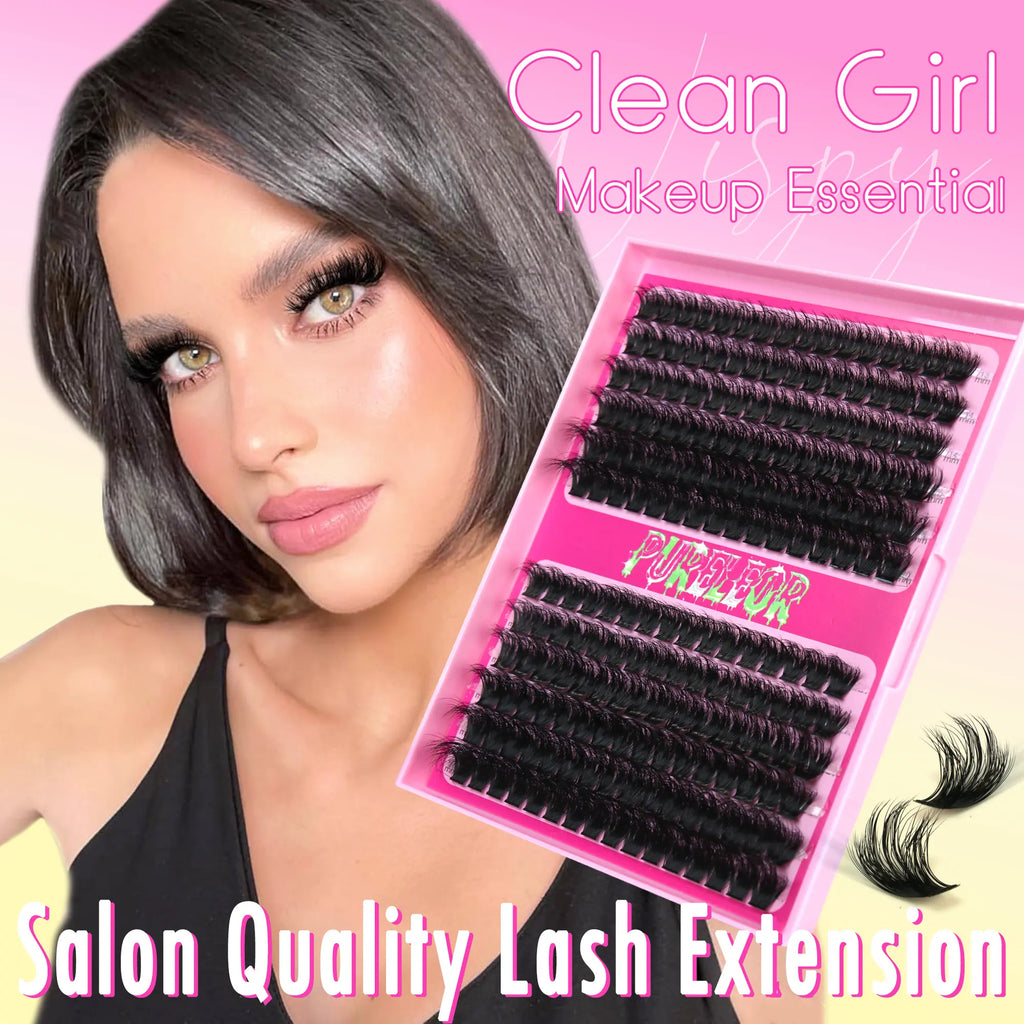 Wispy Individual Cluster Lashes Kit – Fluffy DIY Eyelash Extensions with Glue, Remover & Tweezers, Natural to Volume Lash Clusters 13-20mm for Salon Style Lash Look