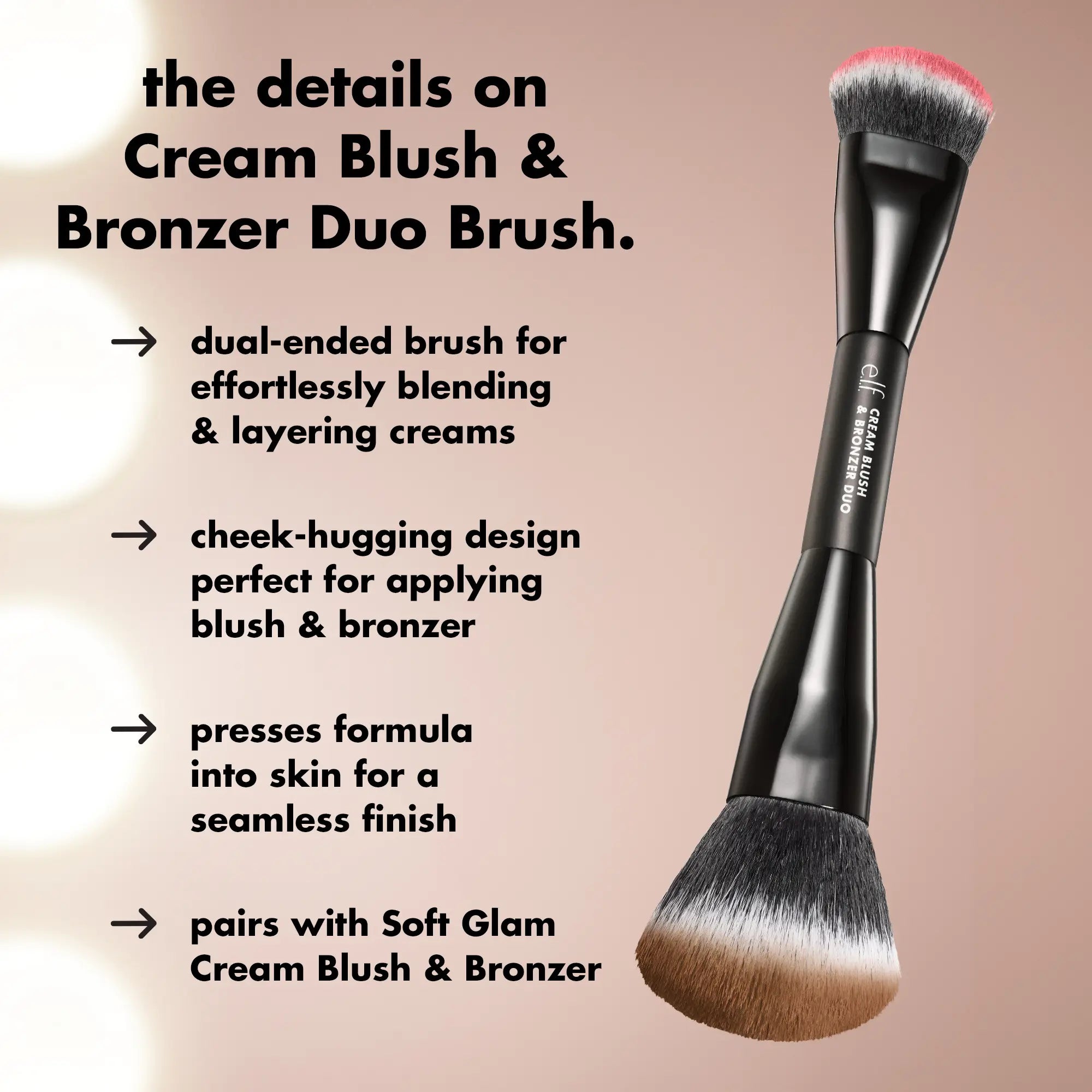 E.L.F Cream Blush & Bronzer Duo Face Makeup Brush – Soft Dense Blending Brush