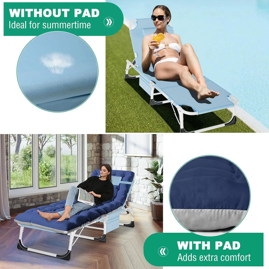 Naudacaa Folding Lounge Chair with Face Hole – 5 Position Sun Lounger for Face Down Tanning, Portable Reclining Chaise Chair for Garden, Pool, Beach & Patio, Heavy Duty up to 440lbs