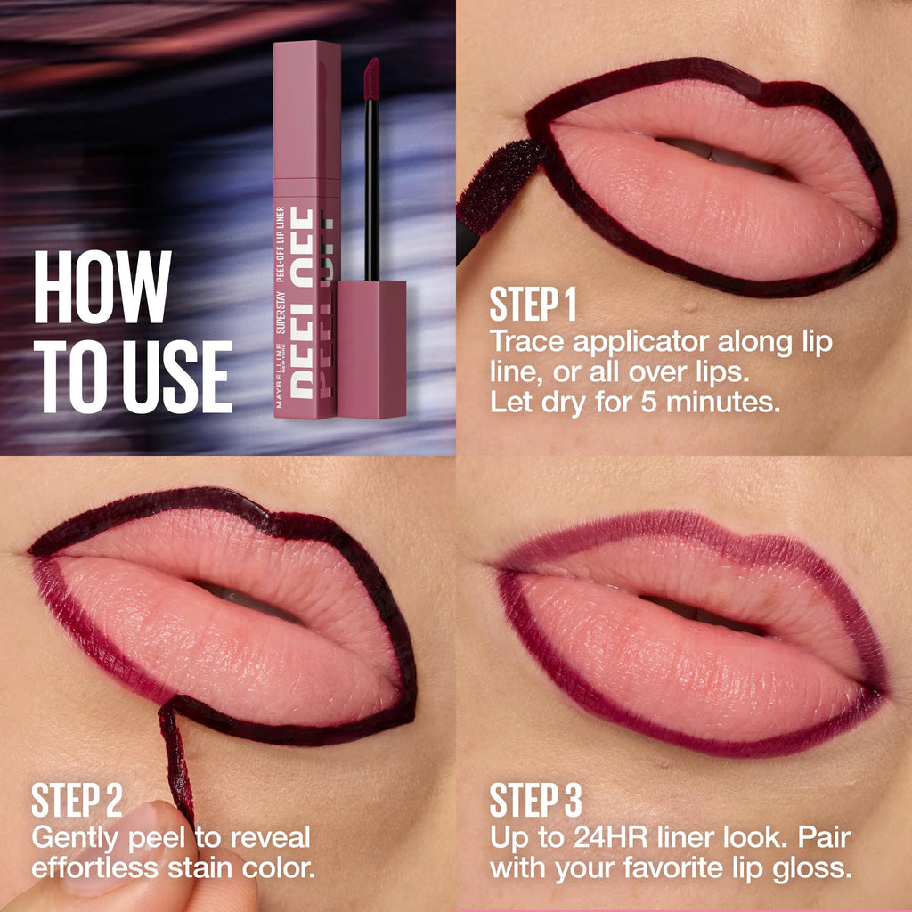 Maybelline New York Peel Off Lip Liner Stain – 24H Long-Lasting Tattoo-Like Lip Color | Smudge-Proof Transfer-Resistant Peel-Off Lip Tint