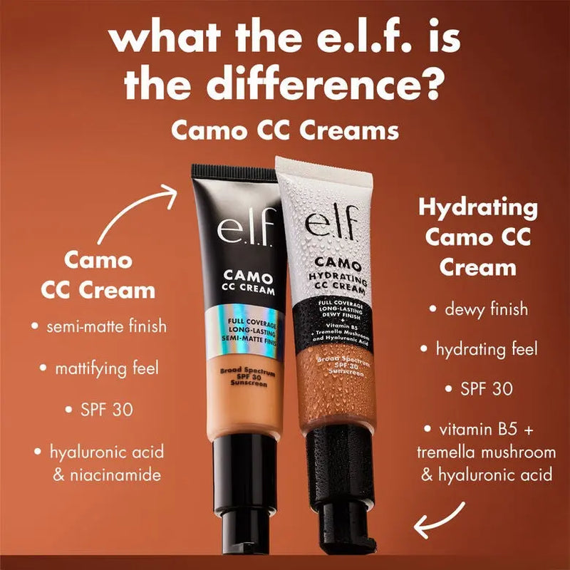 E.L.F. Camo Hydrating CC Cream SPF 30 – Full Coverage Colour Correcting Foundation with Dewy Finish, Vegan & Cruelty-Free Makeup, Lightweight Hydrating Face Cream 30ml