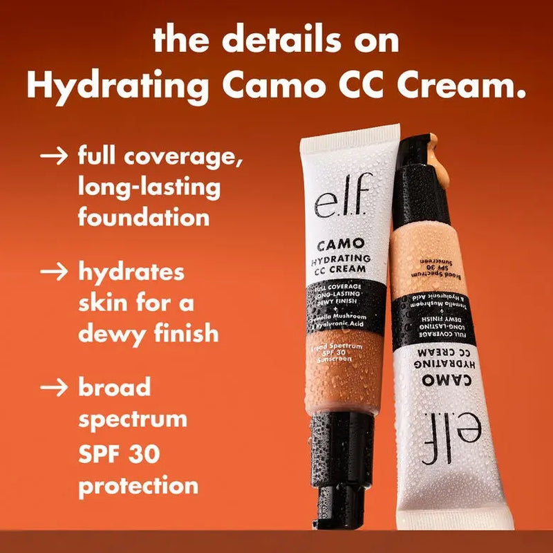 E.L.F. Camo Hydrating CC Cream SPF 30 – Full Coverage Colour Correcting Foundation with Dewy Finish, Vegan & Cruelty-Free Makeup, Lightweight Hydrating Face Cream 30ml