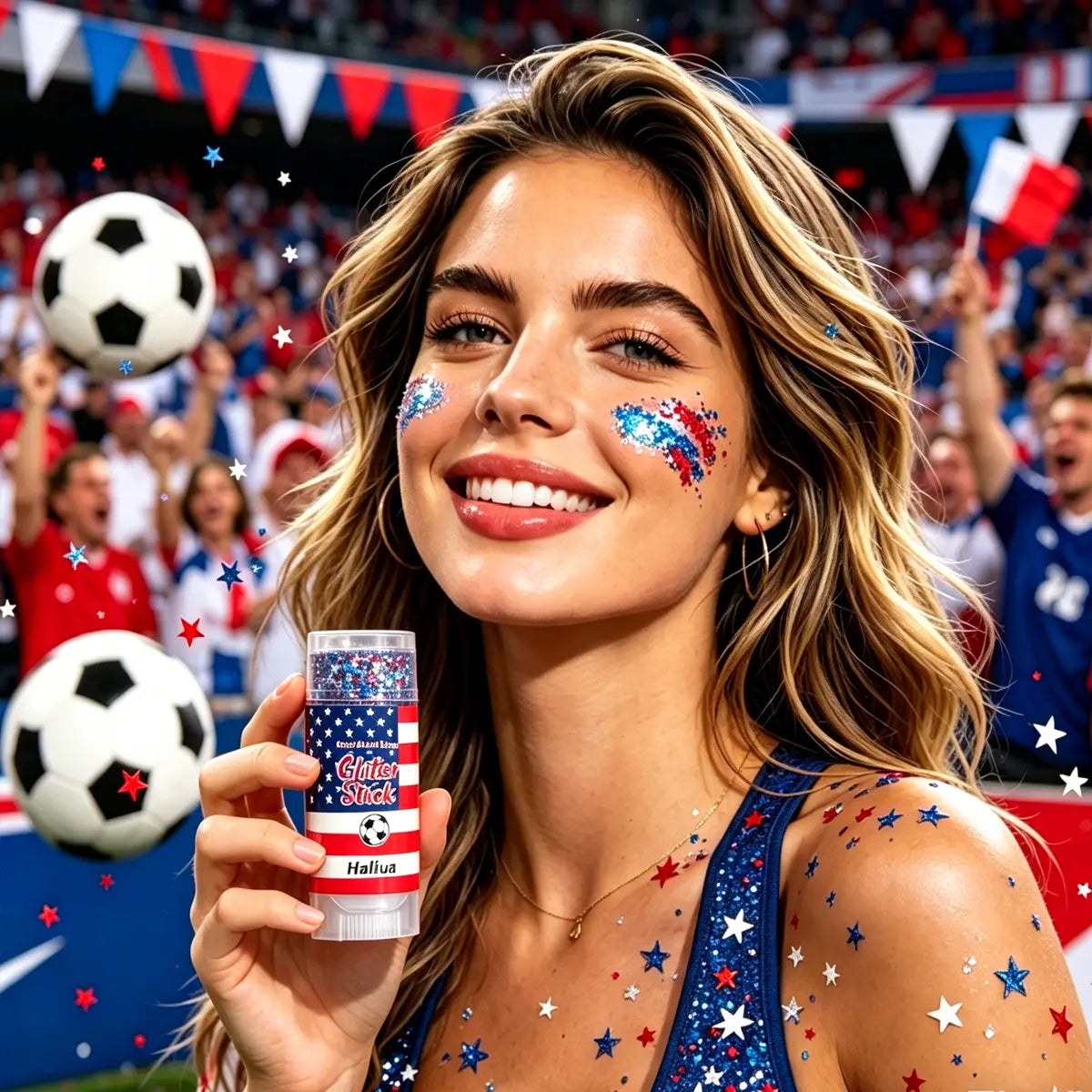Red White & Blue Face and Body Glitter Stick – Patriotic 4th of July Makeup for Hair, Face & Body, Long-Lasting Holographic Shimmer Sequins for Festivals, Concerts & Party Looks