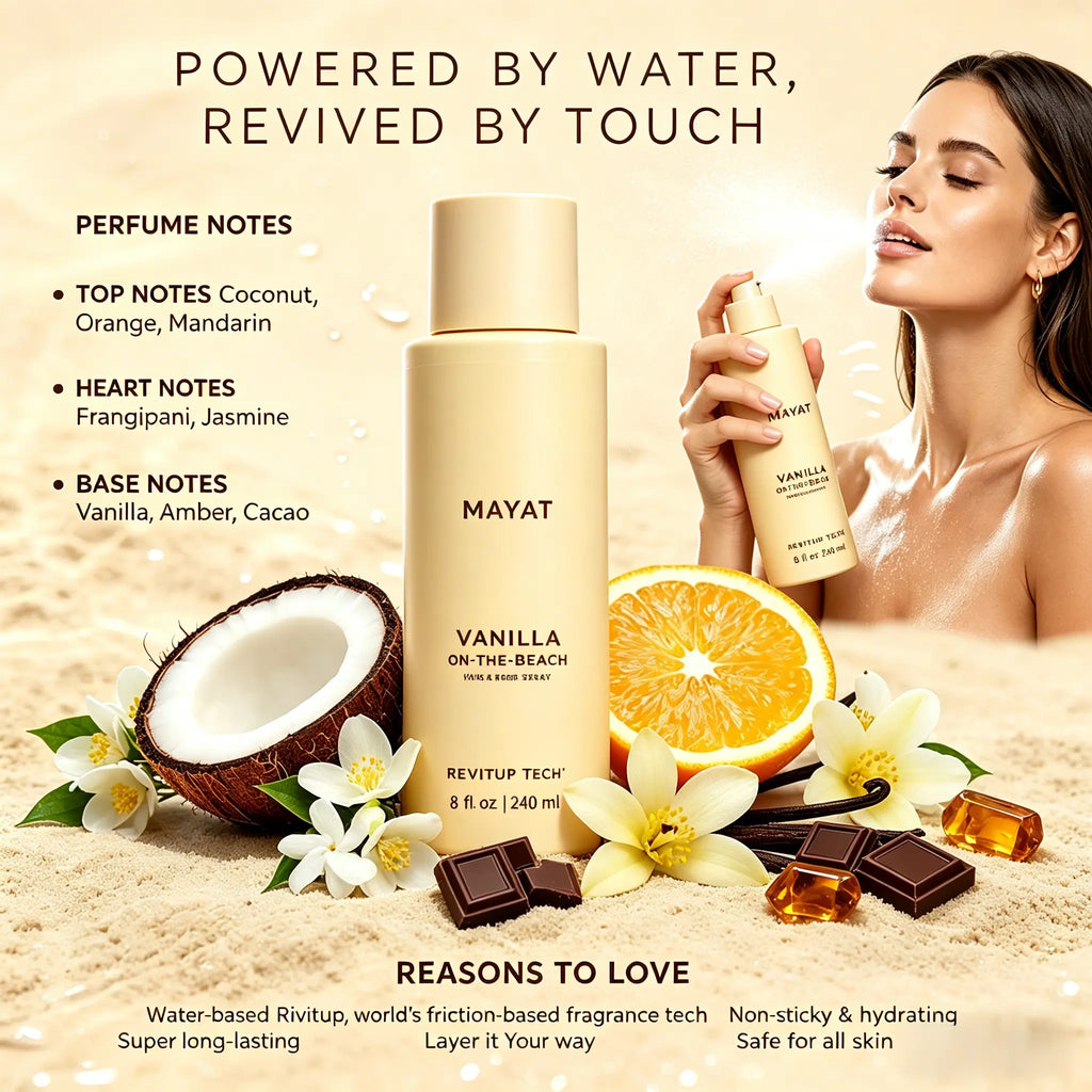 Vanilla Coconut Perfume Spray – Long-Lasting Tropical Vanilla Coconut Fragrance Mist for Hair & Skin, Lightweight Non-Sticky Body Spray, 240ml
