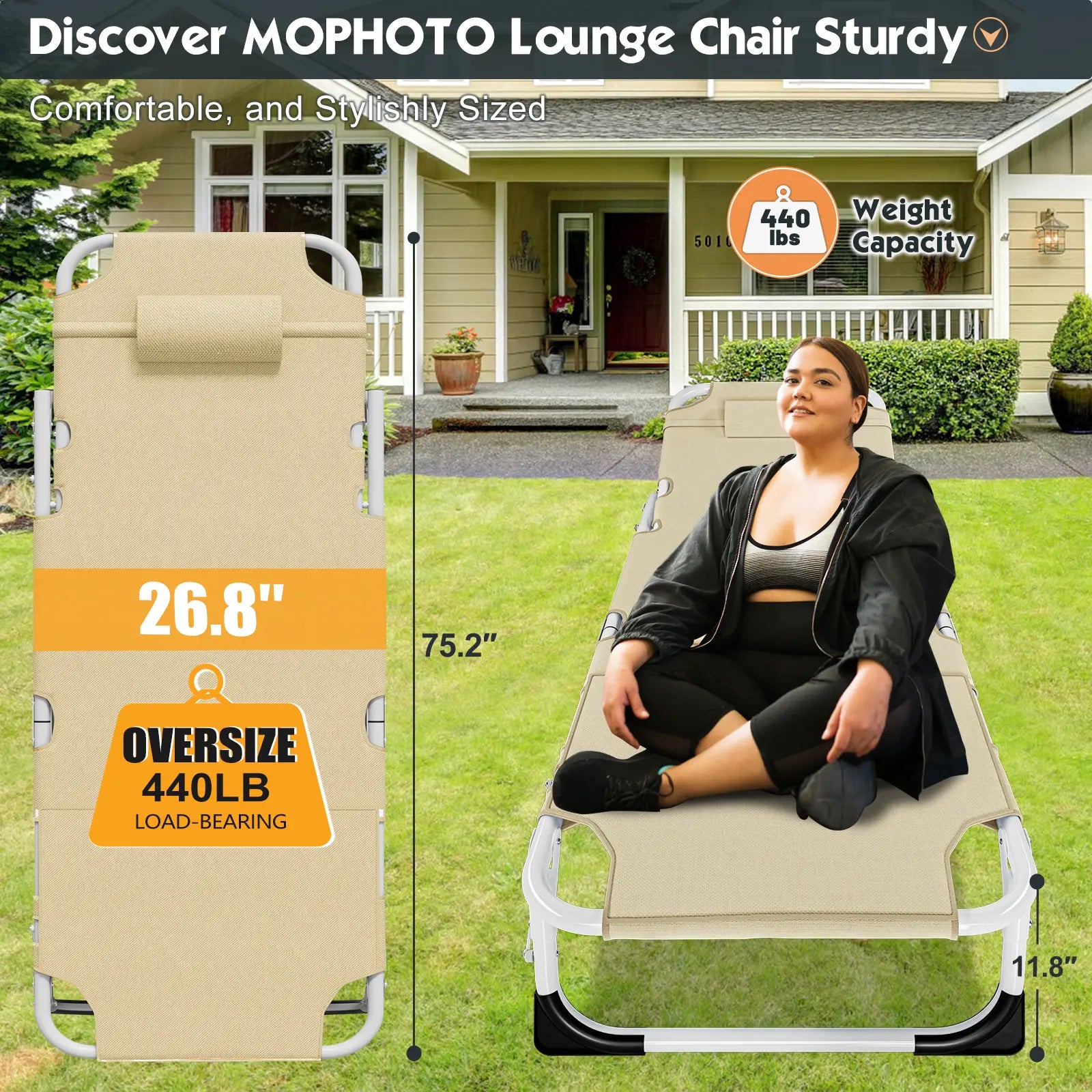 Naudacaa Folding Lounge Chair with Face Hole – 5 Position Sun Lounger for Face Down Tanning, Portable Reclining Chaise Chair for Garden, Pool, Beach & Patio, Heavy Duty up to 440lbs