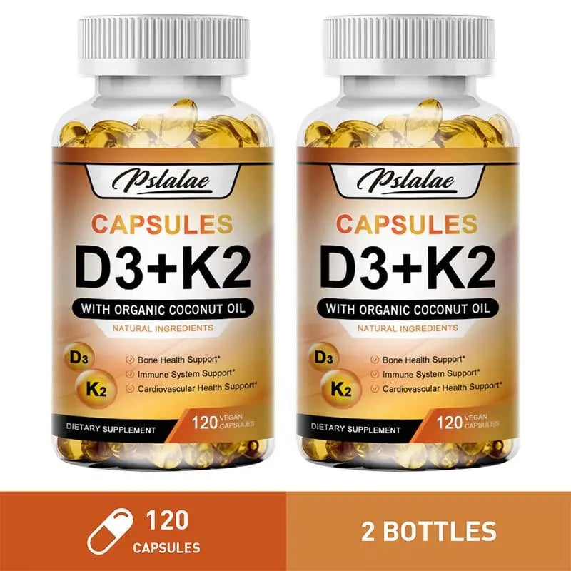 Vitamin D3 + K2 Complex Capsules – Supports Bone, Heart & Immune Health with Coconut Oil