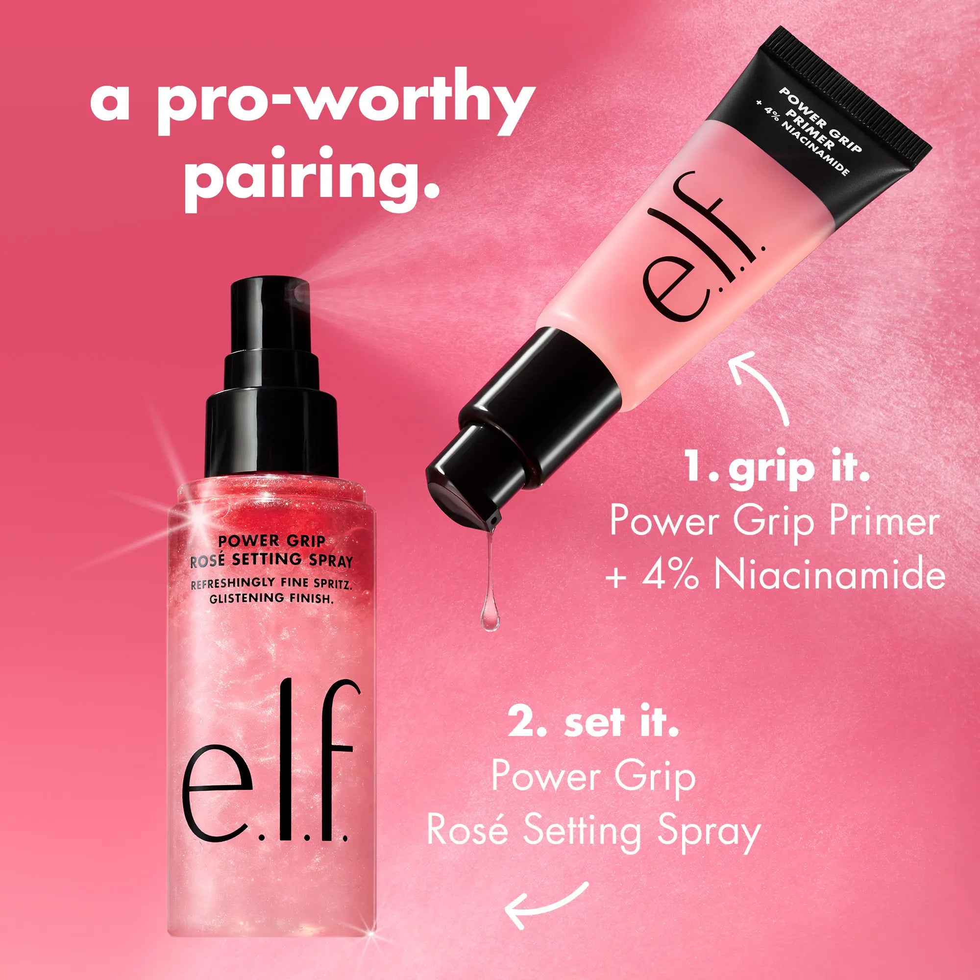 E.L.F. Power Grip Rosé Makeup Setting Spray, Cosmetic Long-Lasting Fixing Spray for Makeup Locking