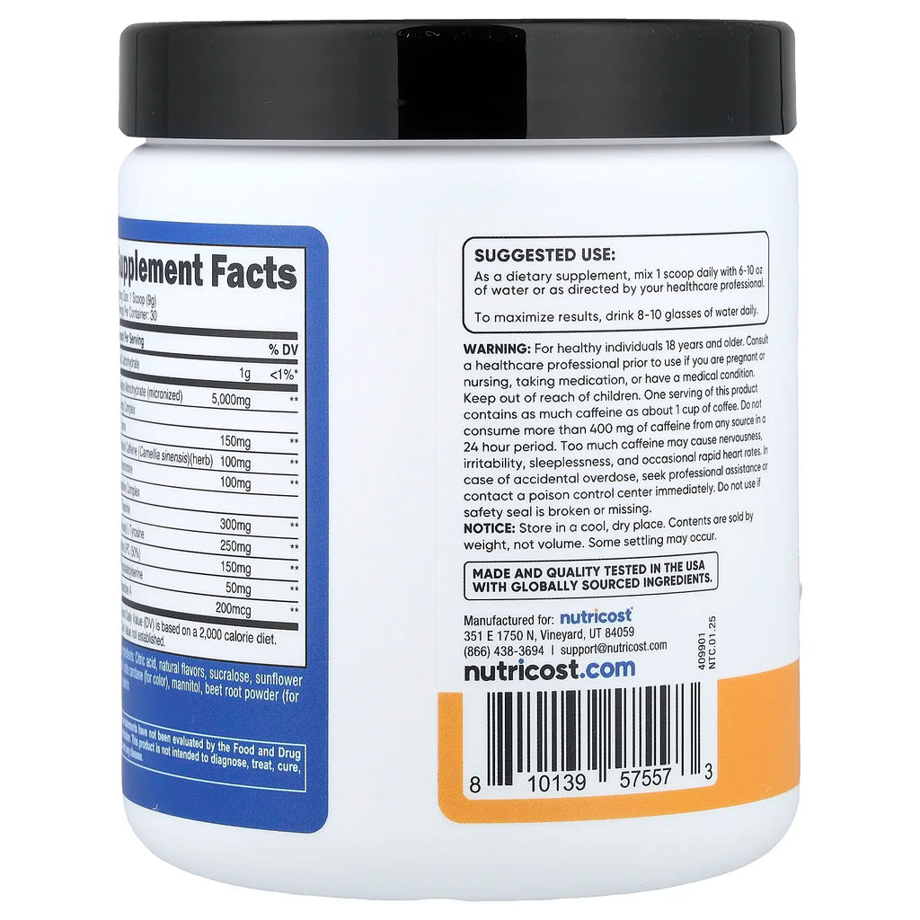 Nutricost Performance Creatine + Energy – Muscle Energy & Workout Support Powder 9.4 Oz (264 G)