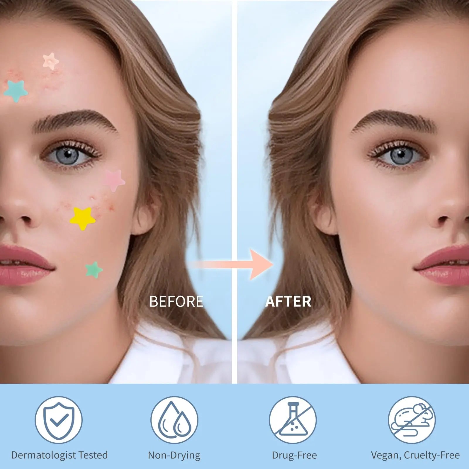 QUSTERE Hydrocolloid Pimple Patches for Face – Cute Star Acne Patches with Tea Tree, Salicylic Acid & Cica Oil, Colorful Zit Spot Stickers for Blemish Repair, 3 Sizes (10mm, 12mm & 14mm), 200 Count