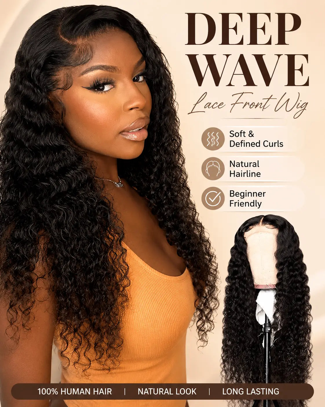 Human Hair Lace Front Wig – 13x4 HD Transparent Lace Deep Wave, Body Wave & Straight Wig for Black Women | 180% Density Brazilian Human Hair Wig (22 Inch)