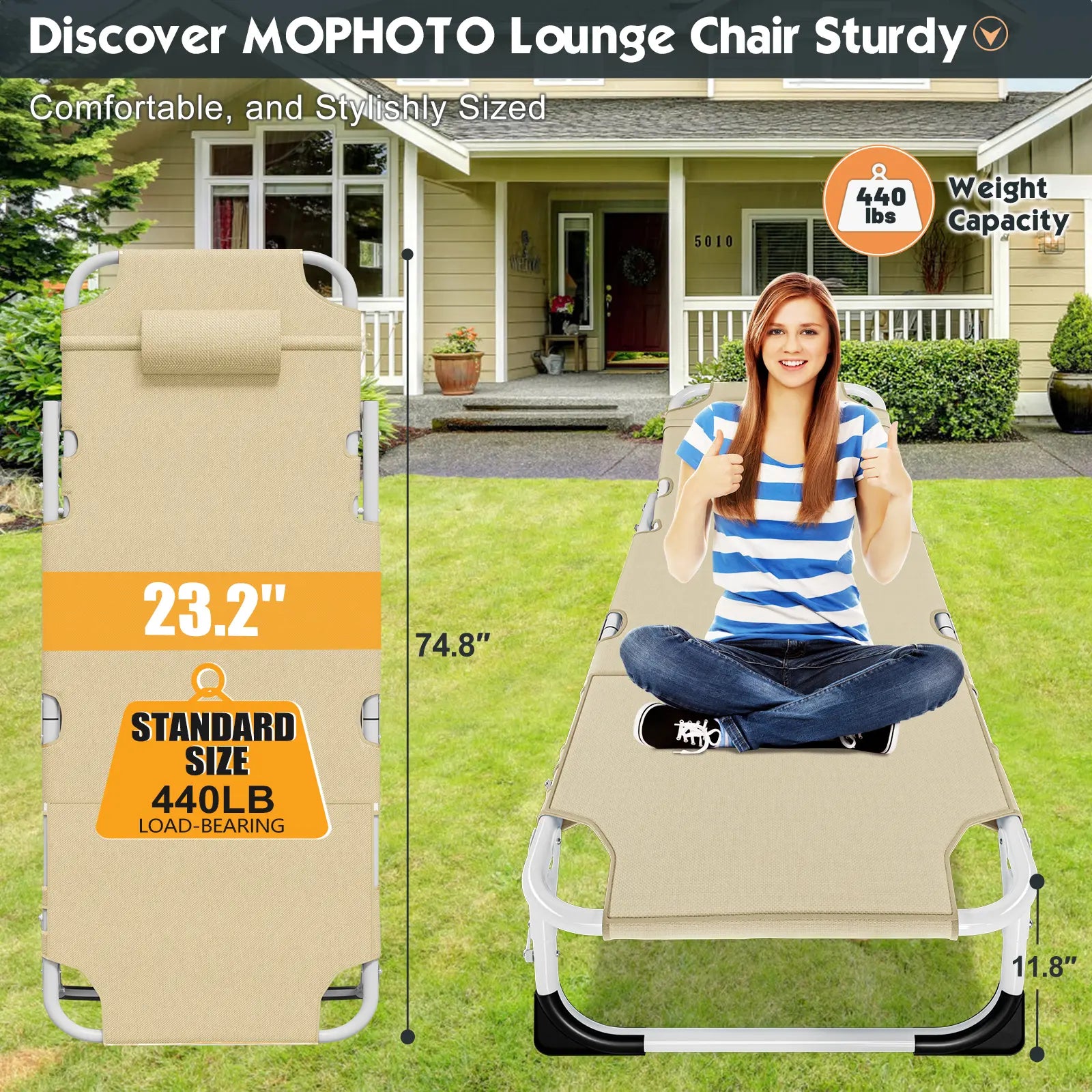 Naudacaa Folding Lounge Chair with Face Hole – 5 Position Sun Lounger for Face Down Tanning, Portable Reclining Chaise Chair for Garden, Pool, Beach & Patio, Heavy Duty up to 440lbs