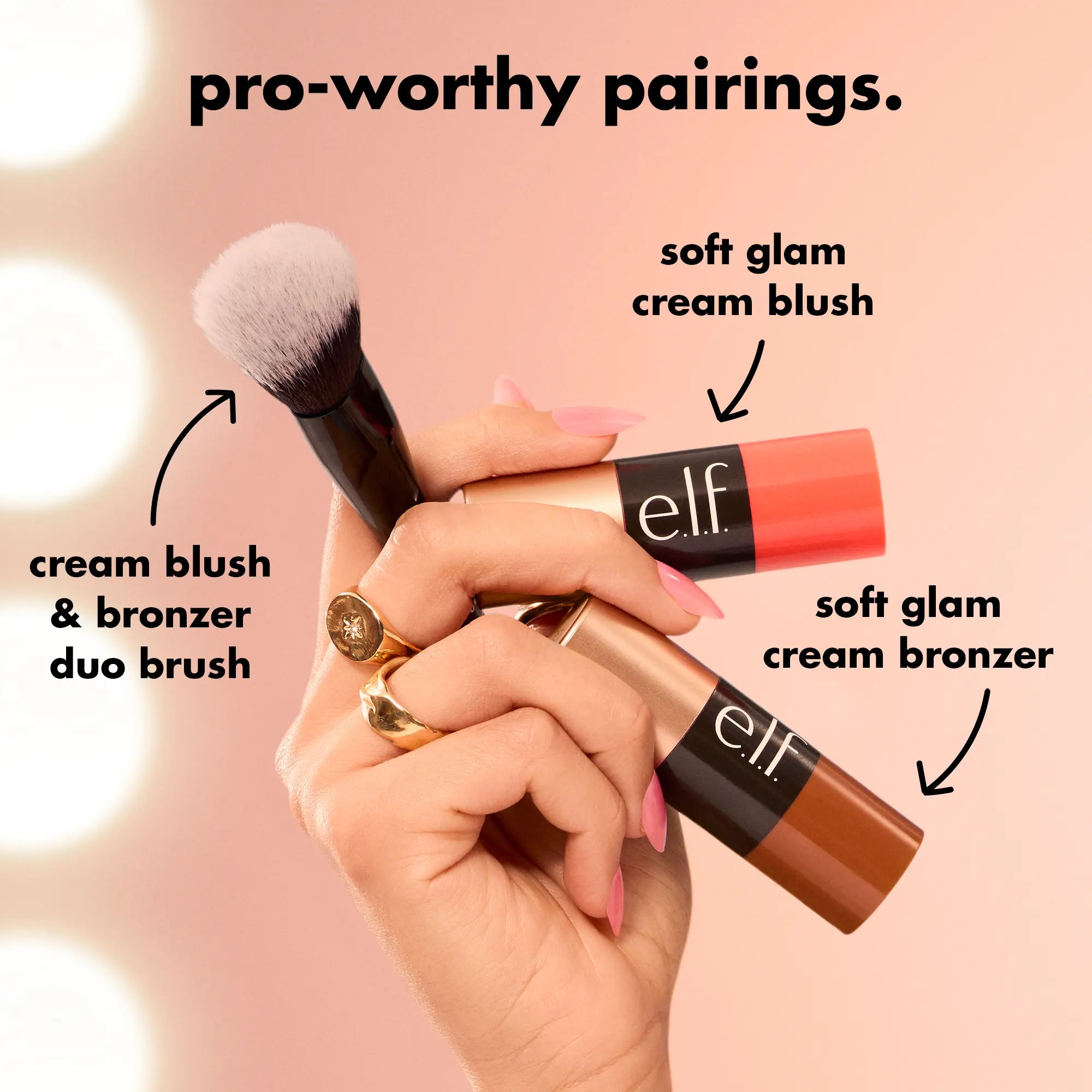 E.L.F Cream Blush & Bronzer Duo Face Makeup Brush – Soft Dense Blending Brush