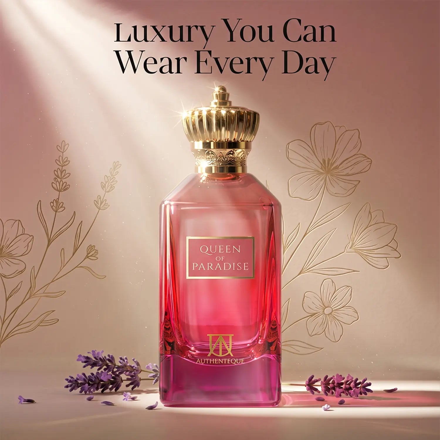 AUTHENTEQUE Queen of Paradise Women'S Eau De Parfum (EDP) - 100Ml (3.4 Oz) Single Item, Long-Lasting Luxury Arabian Perfume for Women with Vanilla, Lavender, Mandarin, Paraben-Free for Daily Wear, Perfumes for Women
