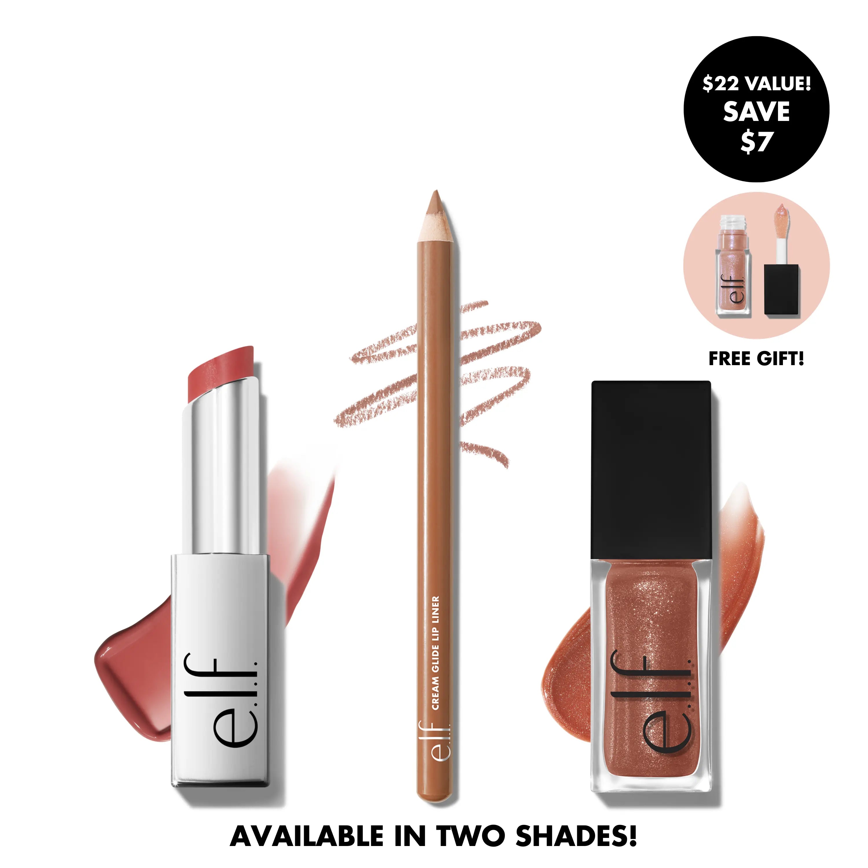 e.l.f. Glow Up Lip Trio – 3-Piece Lip Gloss & Lipstick Set in Rose Beige or Black Cherry Shades for Hydrating Day-to-Night Glam Looks