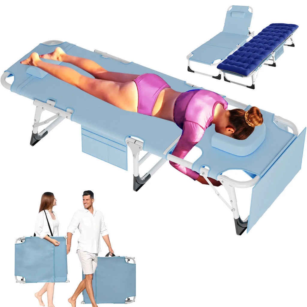 ABORON Sun Tanning Chair – 5 Position Adjustable Folding Lounge Chair with Mattress, Heavy Duty Outdoor Chaise for Beach, Poolside, Patio, Lawn & Camping