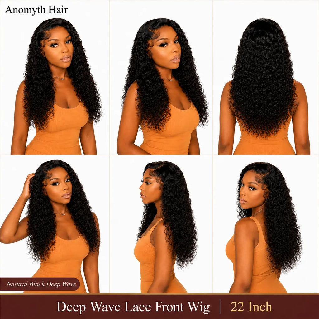 Human Hair Lace Front Wig – 13x4 HD Transparent Lace Deep Wave, Body Wave & Straight Wig for Black Women | 180% Density Brazilian Human Hair Wig (22 Inch)