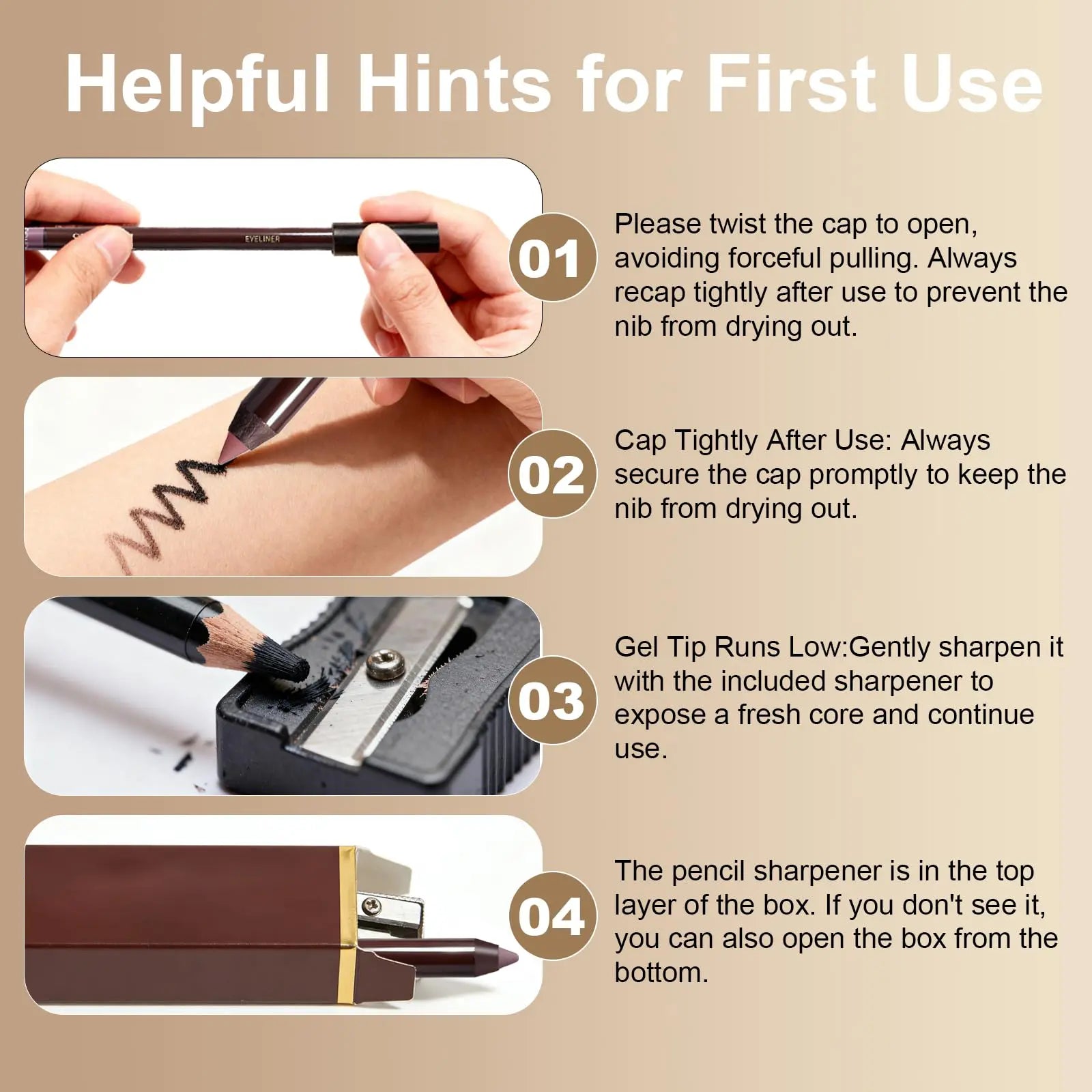 Gel Eyeliner Pencil Set – Smudge-Proof Long-Lasting Brown & Plum Eye Liners with Sharpener & Free Puff | Smooth Creamy Formula for Oily Lids & Mature Skin